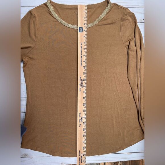 Brown Long Sleeve Gold Trim Round Neckline SIZE 1 - Picture 6 of 10
